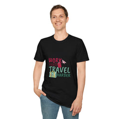 Travel-Inspired Unisex Softstyle Summar T-Shirt - 'Work Hard, Travel Harder'