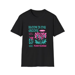 Bloom in the Groove Floral Girls T-Shirt | Unisex Softstyle Tee for Festivals & Casual Wear