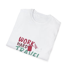 Travel-Inspired Unisex Softstyle Summar T-Shirt - 'Work Hard, Travel Harder'