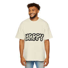 Men's Heavy Oversized Tee - 'HAPPY' Statement Shirt