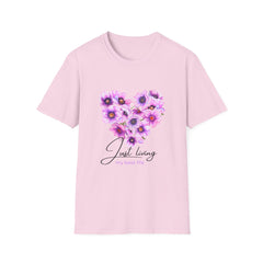 Floral Heart Girls T-Shirt - Just Living My Best Life - Unisex Softstyle Tee