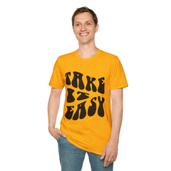 Retro 'Take It Easy' Printed English quotes Unisex Softstyle T-Shirt | Chill Vibe Apparel