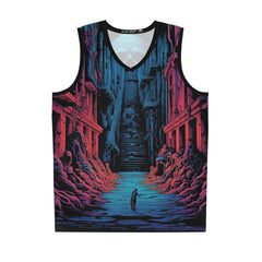 Eerie Urban Escape Basketball Jersey - Bold Graphic Design for Streetwear Enthusiasts