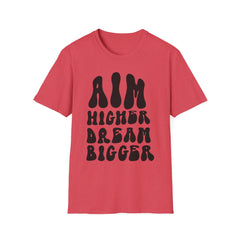 Inspirational Unisex Softstyle T-Shirt - 'Aim Higher, Dream Bigger'