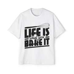 Men's Heavy Oversized Tee - "Life Is What You Bake It" Cooking Tee