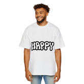 Men's Heavy Oversized Tee - 'HAPPY' Statement Shirt