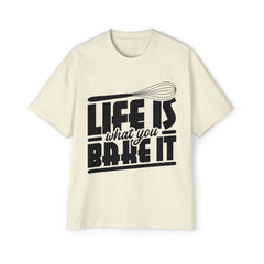Men's Heavy Oversized Tee - "Life Is What You Bake It" Cooking Tee