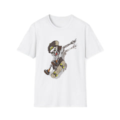 Skateboarding Skeleton Graffiti Unisex Softstyle T-Shirt - Perfect for Halloween and Skate Lovers