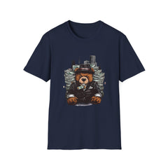 Cool Bear in Suit Unisex Softstyle Teddy T-Shirt - Trendy Graphic Tee for Animal Lovers