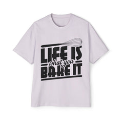 Men's Heavy Oversized Tee - "Life Is What You Bake It" Cooking Tee
