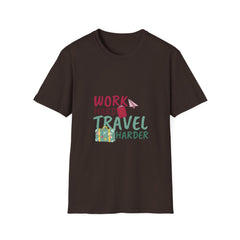 Travel-Inspired Unisex Softstyle Summar T-Shirt - 'Work Hard, Travel Harder'