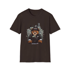 Cool Bear in Suit Unisex Softstyle Teddy T-Shirt - Trendy Graphic Tee for Animal Lovers