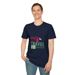 Travel-Inspired Unisex Softstyle Summar T-Shirt - 'Work Hard, Travel Harder'