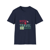 Travel-Inspired Unisex Softstyle Summar T-Shirt - 'Work Hard, Travel Harder'