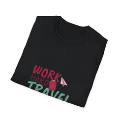Travel-Inspired Unisex Softstyle Summar T-Shirt - 'Work Hard, Travel Harder'