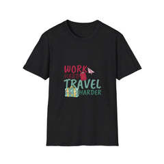 Travel-Inspired Unisex Softstyle Summar T-Shirt - 'Work Hard, Travel Harder'