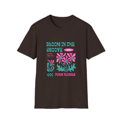 Bloom in the Groove Floral Girls T-Shirt | Unisex Softstyle Tee for Festivals & Casual Wear