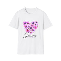Floral Heart Girls T-Shirt - Just Living My Best Life - Unisex Softstyle Tee