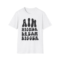 Inspirational Unisex Softstyle T-Shirt - 'Aim Higher, Dream Bigger'