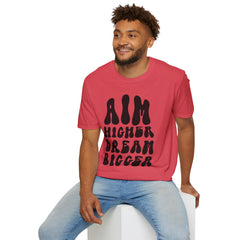 Inspirational Unisex Softstyle T-Shirt - 'Aim Higher, Dream Bigger'