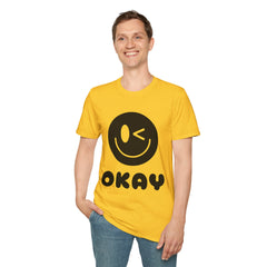Unisex Softstyle Printed English quotes T-Shirt - 'Okay' Smiley Graphic Tee