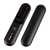 Grey-Black Options -- 1Pc Cordless Negative Ion Hair Straightener Brush Rechargeable Mini Styling Comb With 12 Heating Levels Anti-scald 30S Preheating 30Mins Auto Sleep LCD Display