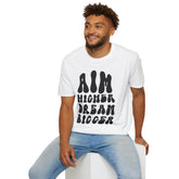 Inspirational Unisex Softstyle T-Shirt - 'Aim Higher, Dream Bigger'