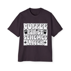 Coffee First Schemes Later Oversized Tee - Casual Men’s T-Shirt for Coffee Lovers
