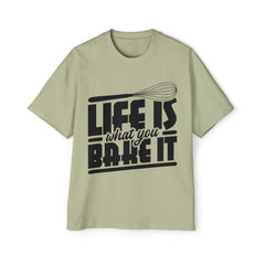Men's Heavy Oversized Tee - "Life Is What You Bake It" Cooking Tee