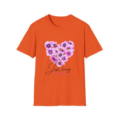 Floral Heart Girls T-Shirt - Just Living My Best Life - Unisex Softstyle Tee
