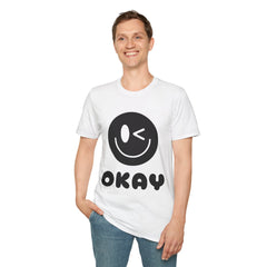 Unisex Softstyle Printed English quotes T-Shirt - 'Okay' Smiley Graphic Tee