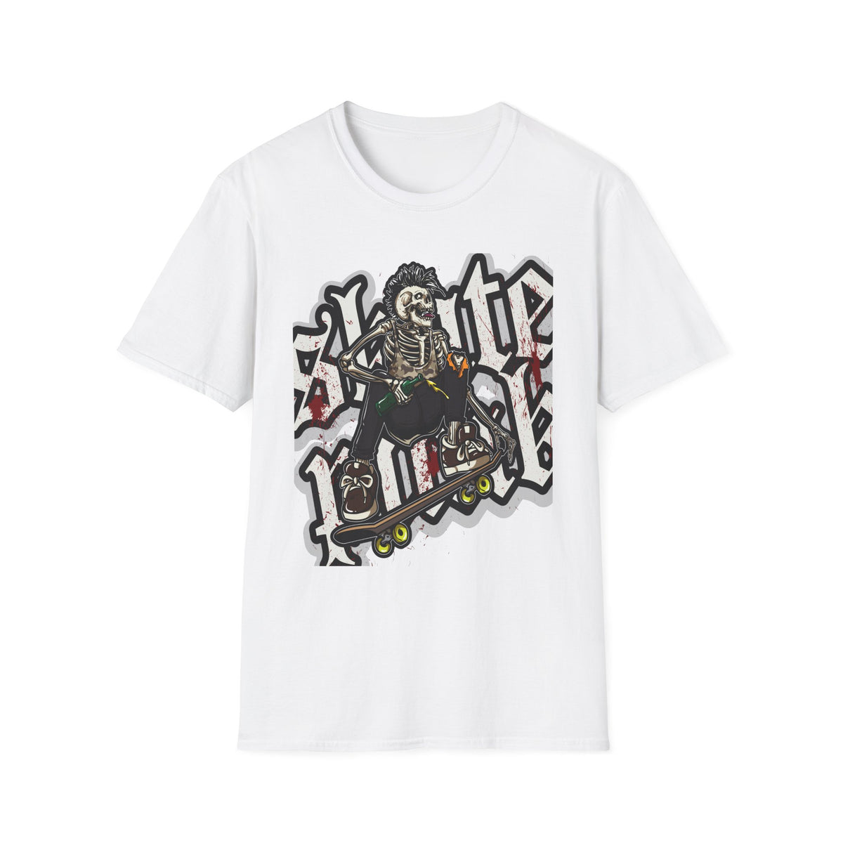 Skeleton Skateboarder Graffiti Unisex Softstyle T-Shirt - Perfect for Skate Lovers and Halloween