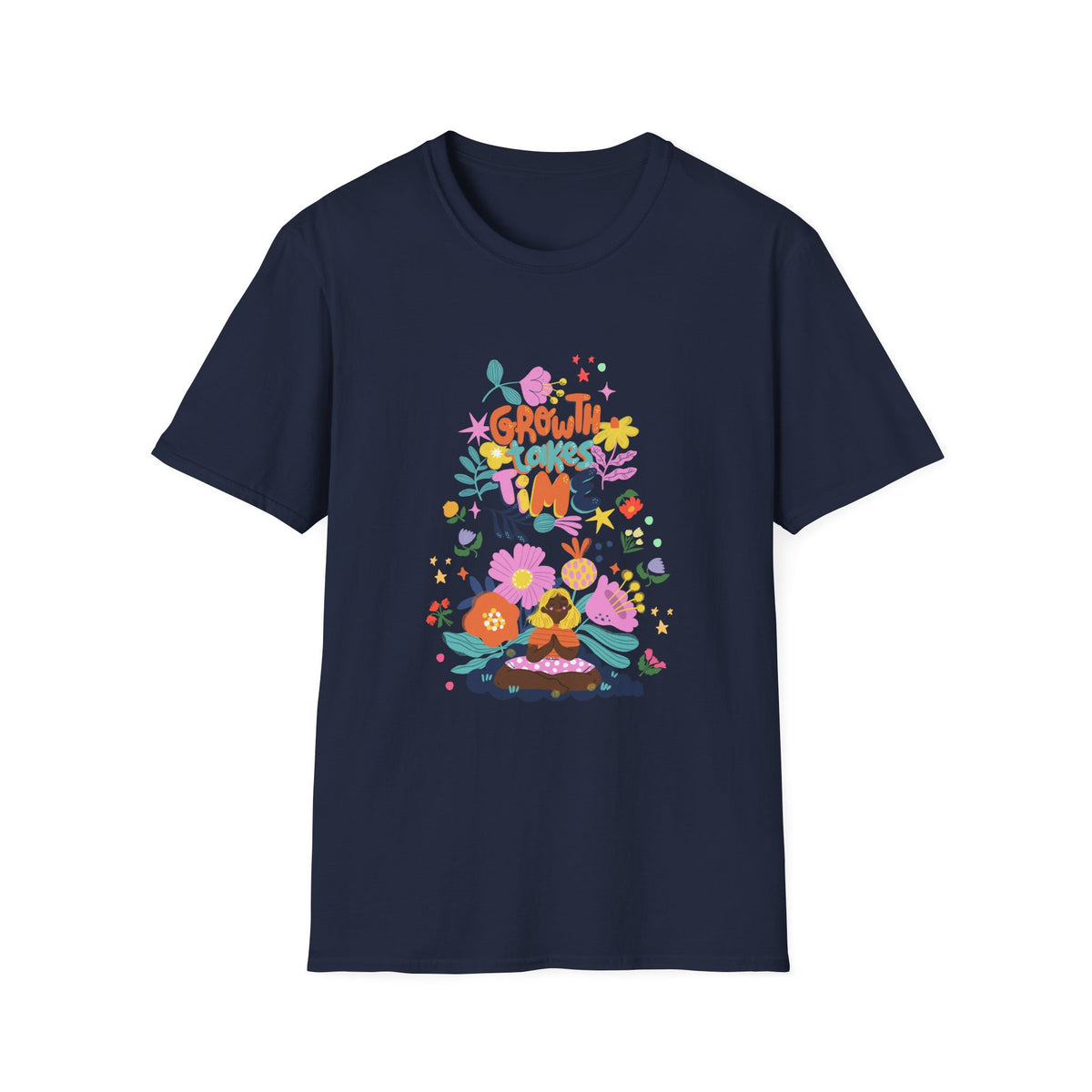 Growth Takes Time Unisex Softstyle Girls T-Shirt - Positive Vibes Floral Design