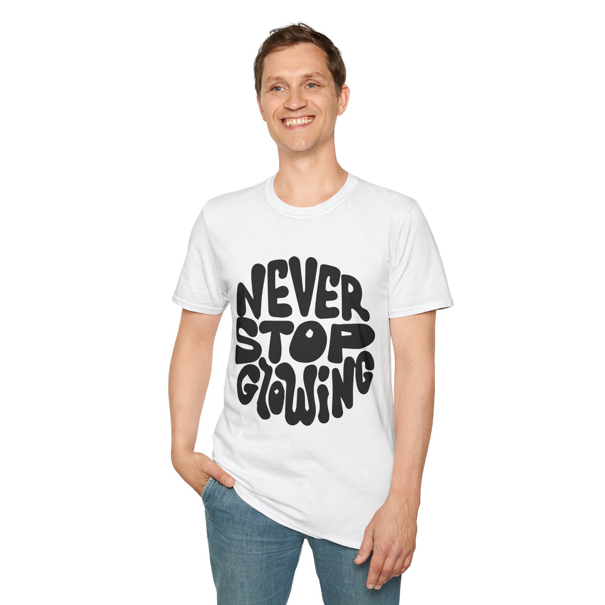 Unisex Softstyle Printed English quotes T-Shirt - 'Never Stop Glowing' Inspirational Tee