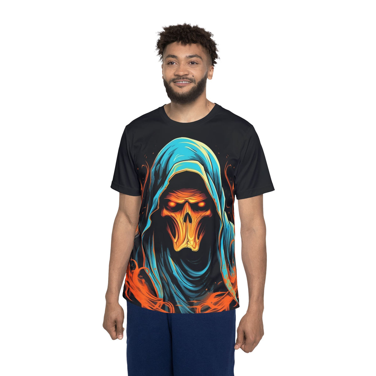 Men's Sports Premium Jersey - Grim Reaper Flame Design, Perfect for Sports and Halloween!