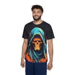 Men's Sports Premium Jersey - Grim Reaper Flame Design, Perfect for Sports and Halloween!
