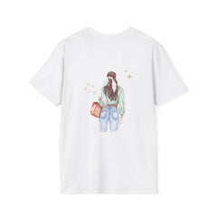 Chic Back Graphic Tee, Casual Everyday Girls T-Shirt, Gift for Her, Summer Fashion, Cute Artsy Top, Trendy Outfit