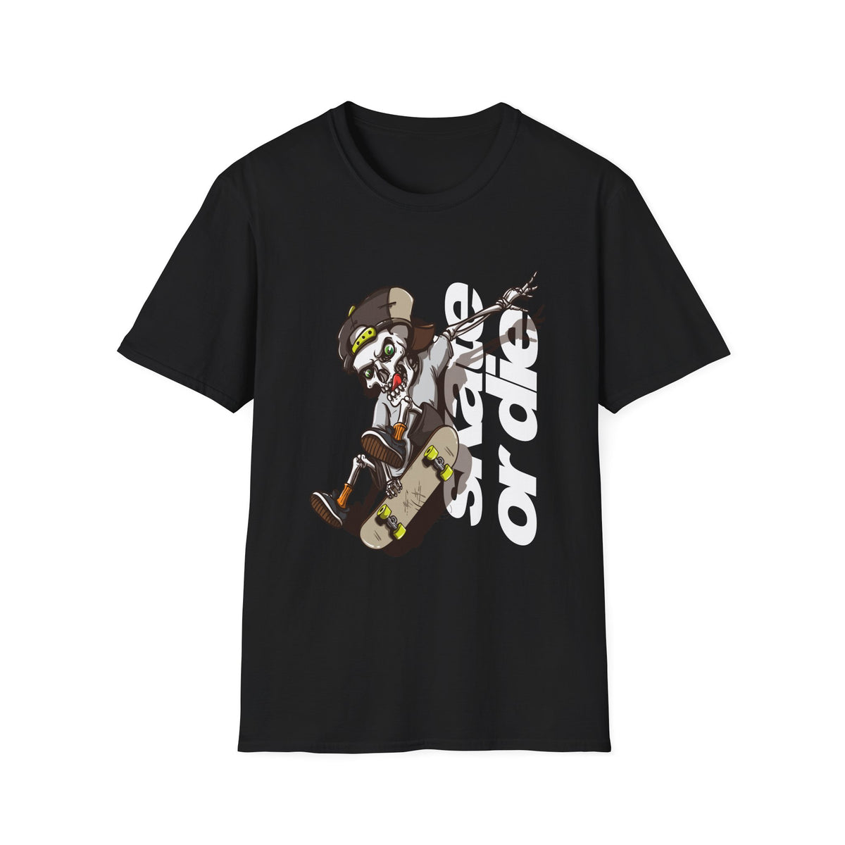 Skateboarding Skeleton Graffiti Unisex Softstyle T-Shirt - Perfect for Halloween and Skate Lovers