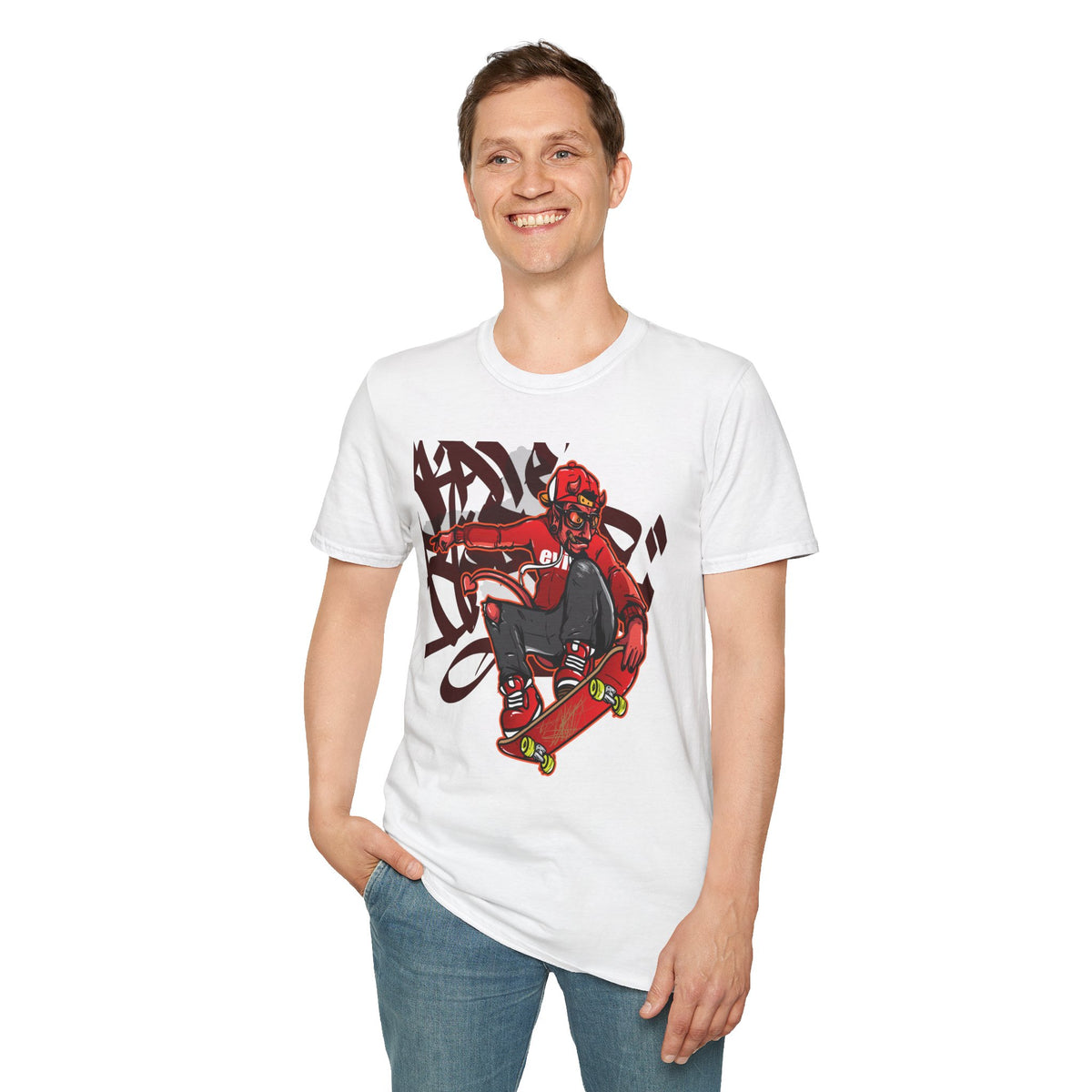 Skateboarder Graffiti Graphic Unisex T-Shirt - Perfect for Streetwear Enthusiasts