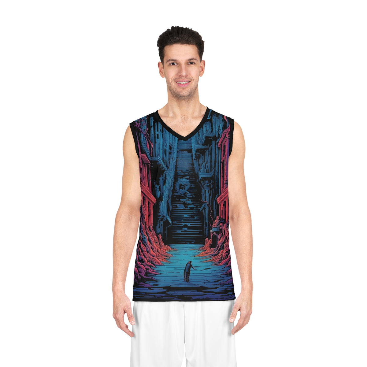 Eerie Urban Escape Basketball Jersey - Bold Graphic Design for Streetwear Enthusiasts