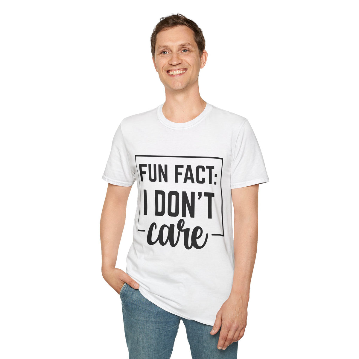Unisex Softstyle Printed English quotes T-Shirt - Fun Fact: I Don't Care - Casual Humor Tee