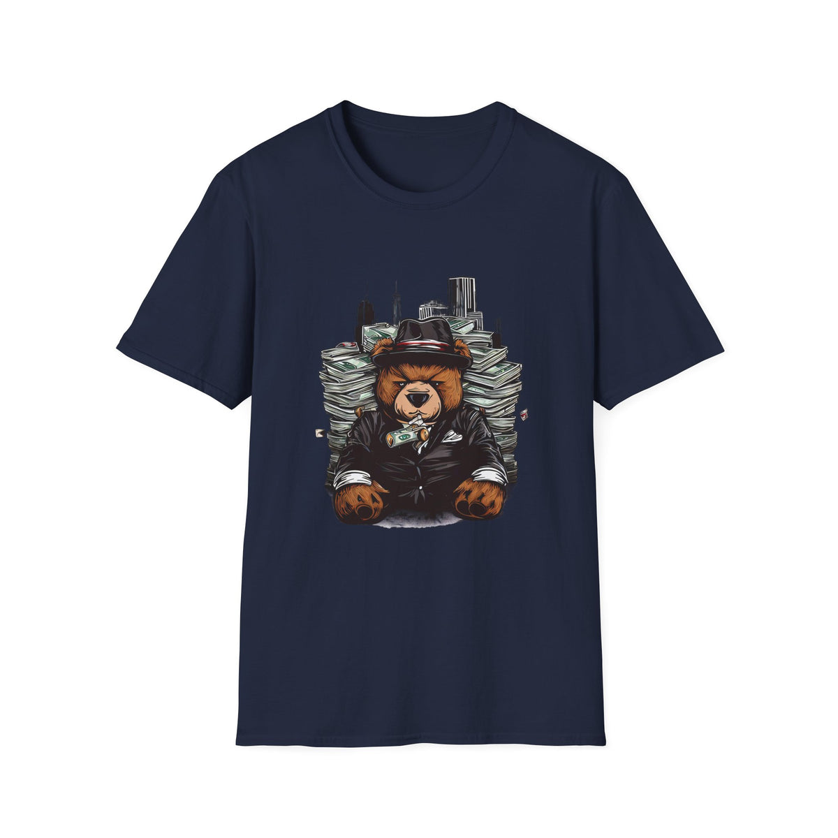 Cool Bear in Suit Unisex Softstyle Teddy T-Shirt - Trendy Graphic Tee for Animal Lovers