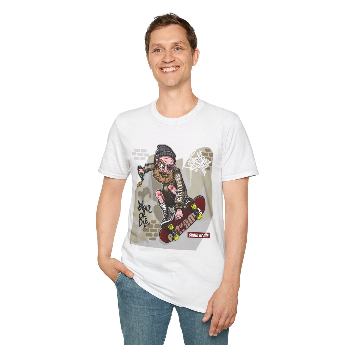 Skate or Die Unisex Graffiti Softstyle T-Shirt - Trendy Skateboard Graphic Tee