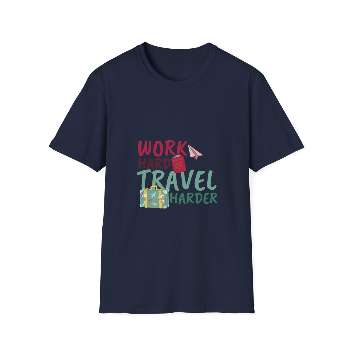 Travel-Inspired Unisex Softstyle Summar T-Shirt - 'Work Hard, Travel Harder'