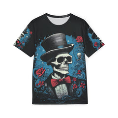Gothic Gentleman Sports Jersey, Unique Skull Design Premium Tee, AOP Jersey for Halloween, Men's Gothic Apparel, Stylish Casual Wear