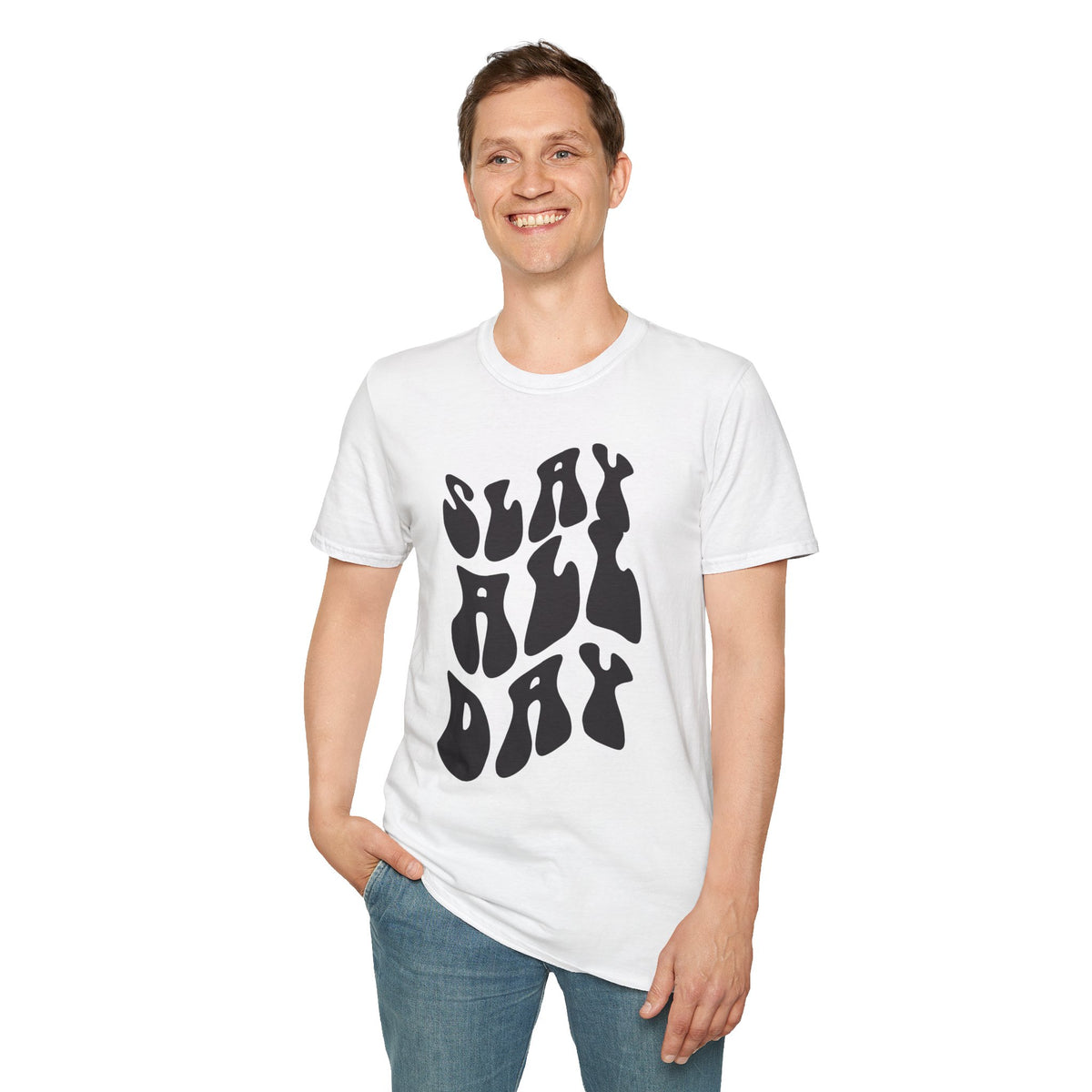 Slay All Day Printed English quotes Unisex Softstyle T-Shirt - Motivational Graphic Tee