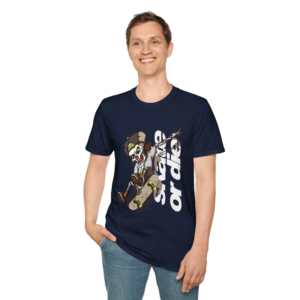 Skateboarding Skeleton Graffiti Unisex Softstyle T-Shirt - Perfect for Halloween and Skate Lovers