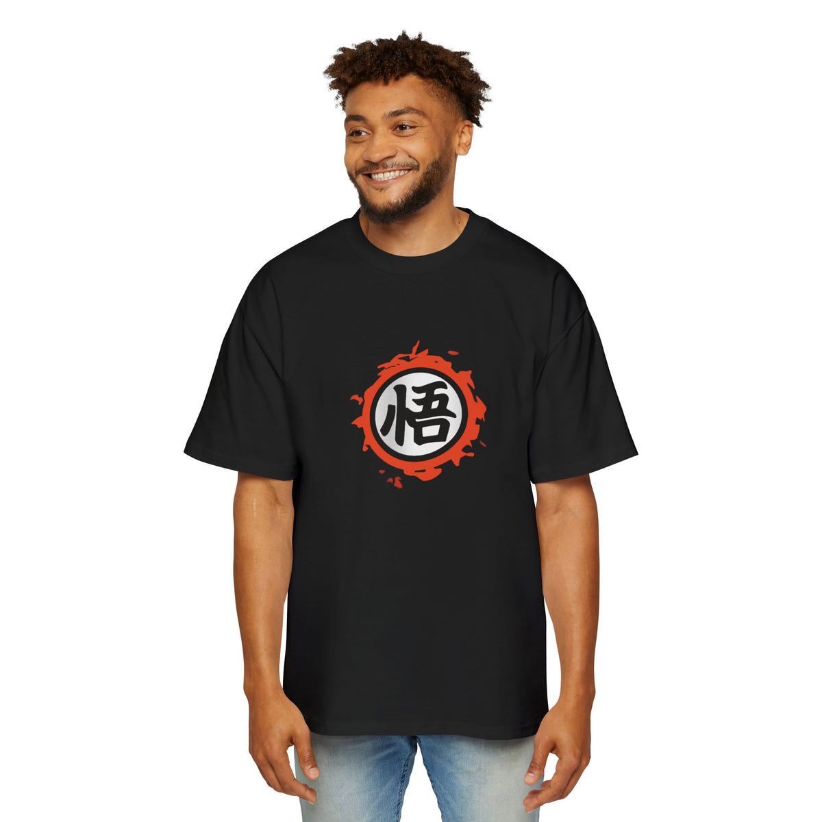 Men's Heavy Oversized Tee with Japanese Character Design DRAGON - Streetwear Style