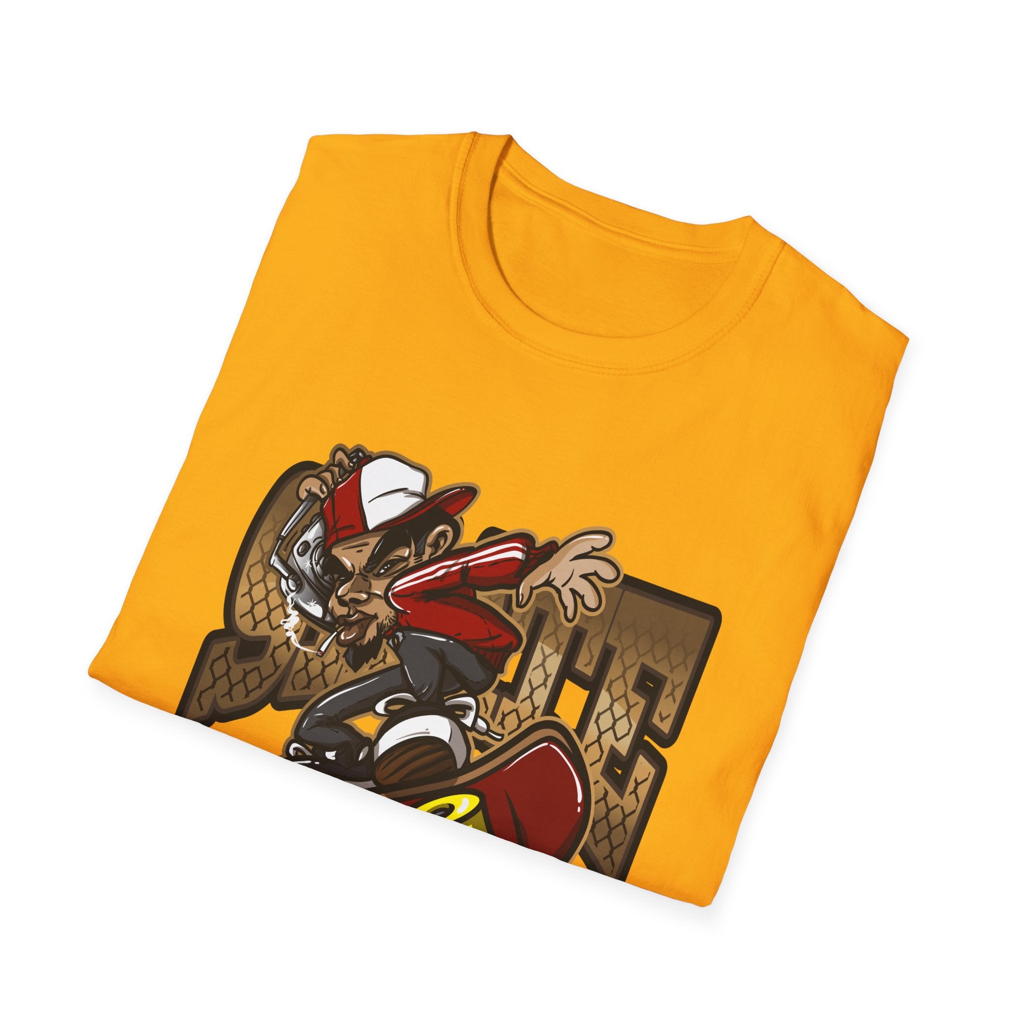 Skateboarder Graffiti Graphic T-Shirt - Unisex Softstyle Tee for Streetwear Enthusiasts