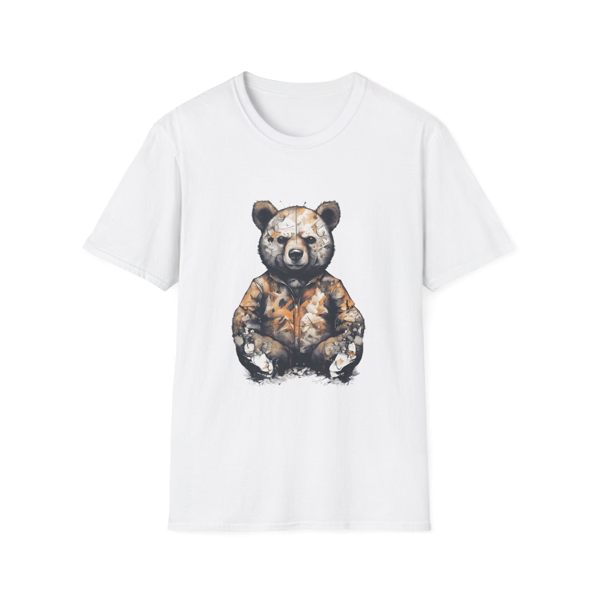 Camo Bear Unisex Softstyle Teddy T-Shirt - Stylish Outdoor Vibe for Nature Lovers